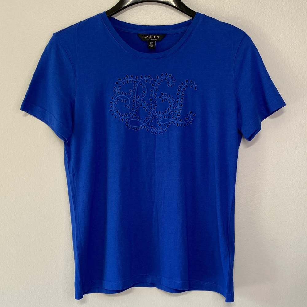 Lauren Blue T-Shirt with Embellished Logo Size S/P